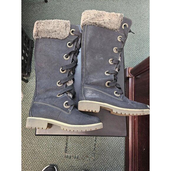 Womens Timberland Fur Tongue black Leather Tall Boots Size 6M - Picture 11 of 11